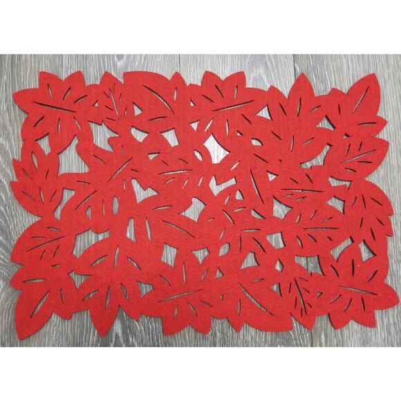 Felt Cut Out Placemats 4 Fall Leaves Red 18"x13 Holiday Decor Cutwork Home Table - Picture 3 of 7